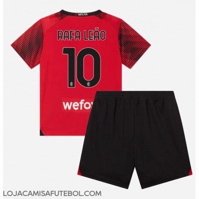 Camisa de Futebol AC Milan Rafael Leao #10 Equipamento Principal Infantil 2023-24 Manga Curta (+ Calças curtas)